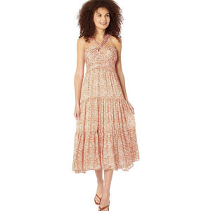 Miss Me Ladies Coral Floral Print Criss Cross Halter Neck Maxi Dress Large